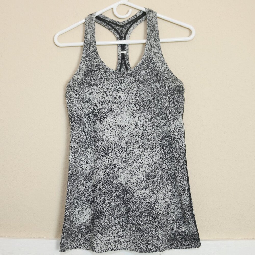 Lululemon Womens Racerback Tank Top Abstract Gray Print Fitted Size 8 Medium
